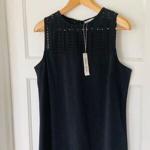 Thyme+Honey sheath Black mini dress size M eyelet yoke knit fabric back zip NWT